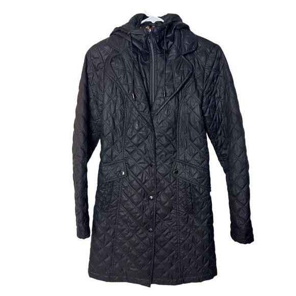 Laundry By Shelli Segal Quilted Black Coat With Leopard Lining - XS - Picture 1 of 7